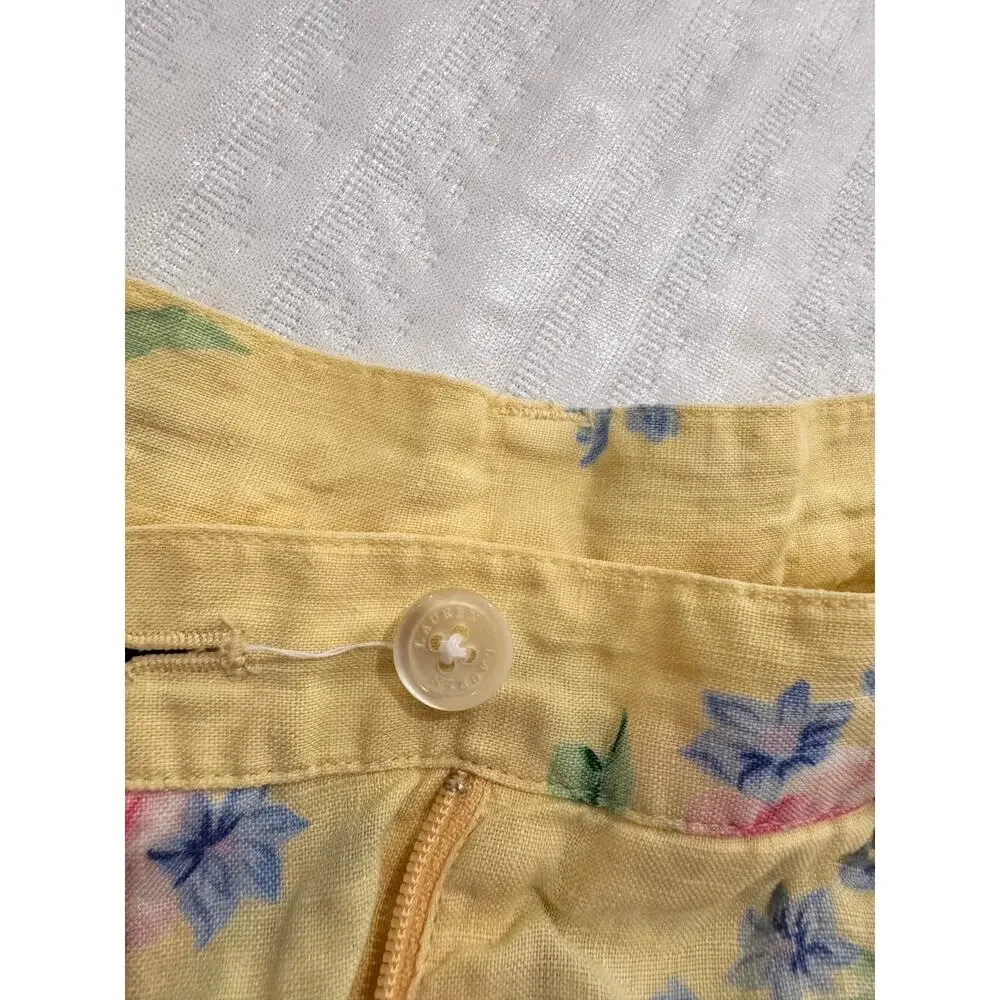 Lauren Ralph Lauren High Rise Shorts Yellow Floral Linen Women's ~24.5" Cottage - Picture 10 of 12